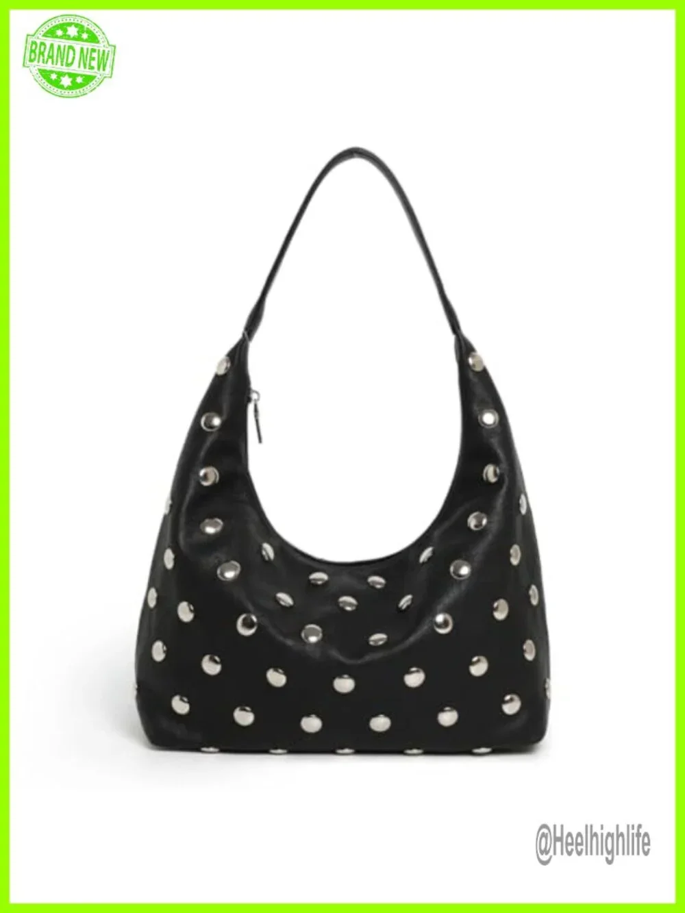 Studded Hobo Bag - Soft Vegan Leather Shoulder Handbag Slouchy Tote